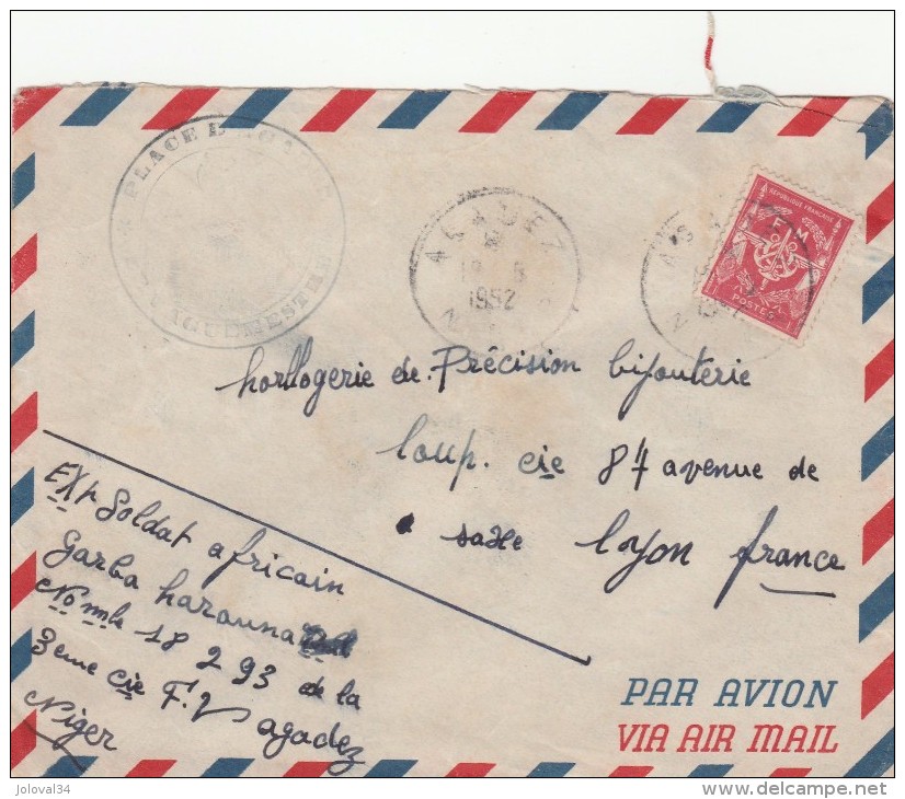 Yvert  FM 12  - 5/1952 AGADEZ Niger Cachet Militaire - Storia Postale