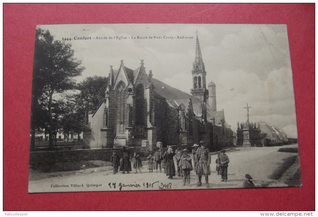 Cp Confort Abside De L'eglise La Route De Pont Croix Audierne Tampon 11° Corps D'armee Medecin - Confort-Meilars