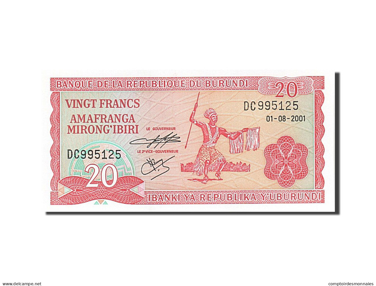 Billet, Burundi, 20 Francs, 2001, 2001-08-01, NEUF - Burundi