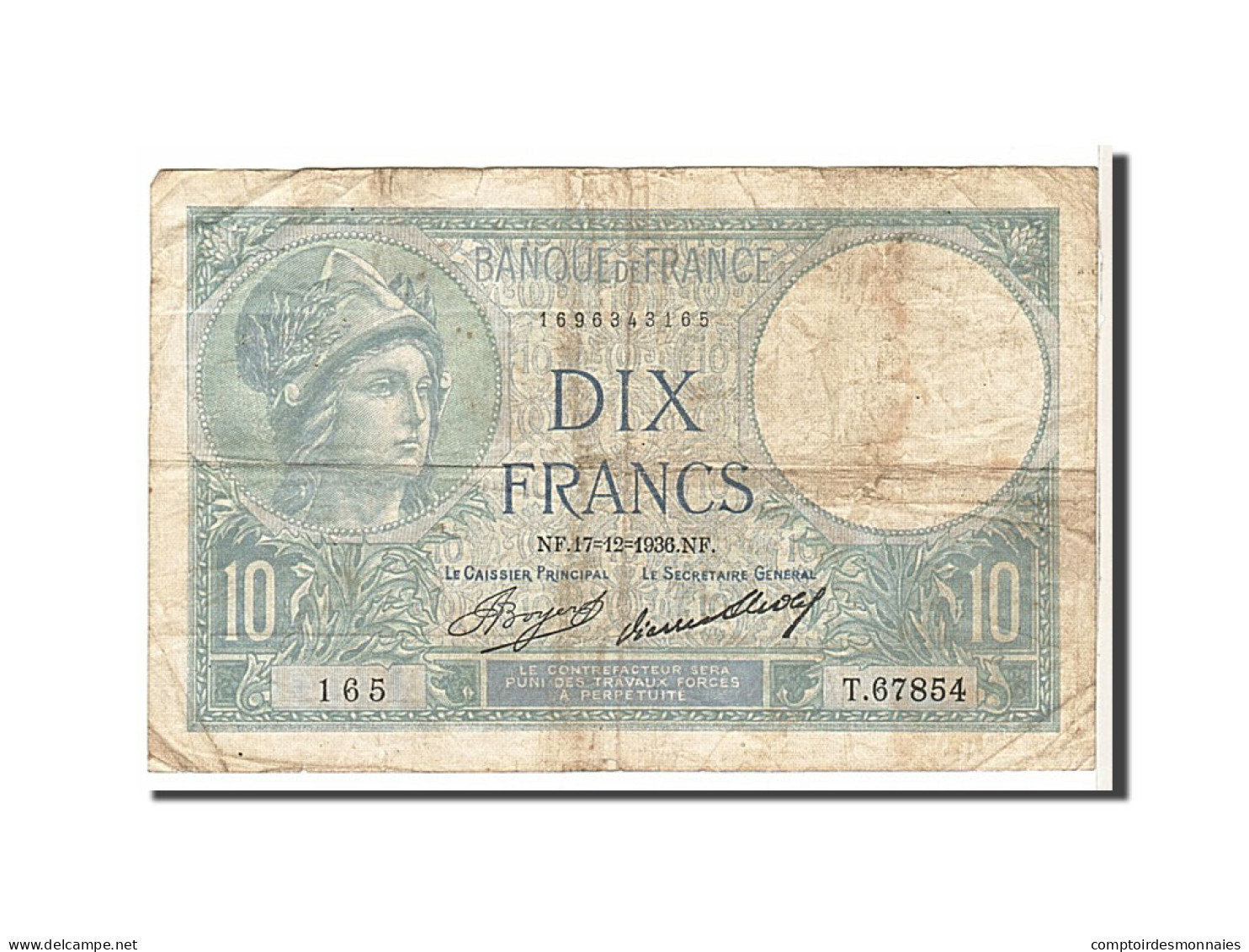 Billet, France, 10 Francs, 10 F 1916-1942 ''Minerve'', 1936, B, Fayette:6.17 - 10 F 1916-1942 ''Minerve''