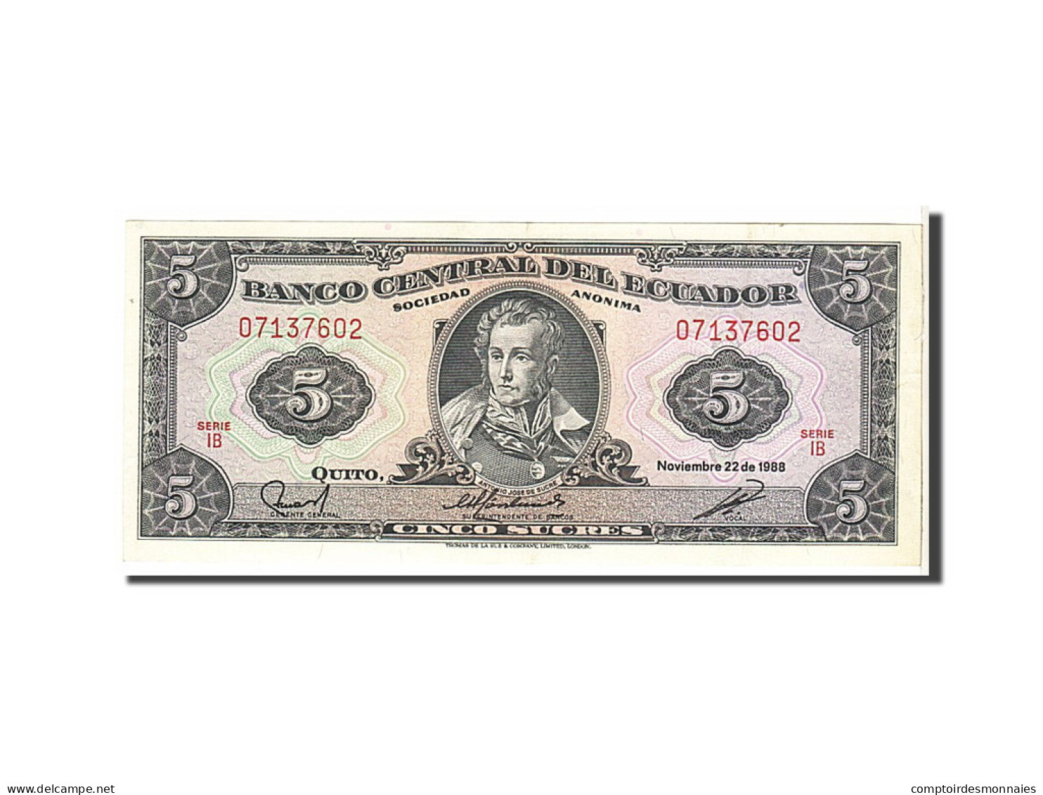 Billet, Équateur, 5 Sucres, 1988, KM:120A, TTB+ - Ecuador