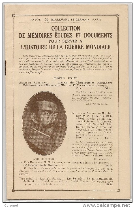 COLLECTION DE MEMOIRES ÉTUDES ET DOCUMENTS Pour Servir A L´HISTOIRE DE LA GUERRE MONDIALE - Payot - C/1920´s - 24 Pages - War 1914-18