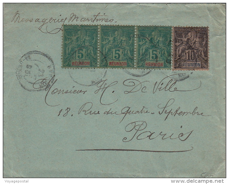 Lettre Reunion ST Denis 5cts Bande De Trois&10cts Pour Paris 1895 - Storia Postale