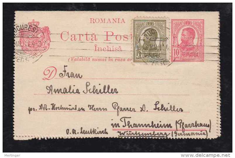 Rumänien Romania 1911 Upratd Stationery Lettercard To THANNHEIM WUERTTEMBERG Germany - Lettres & Documents