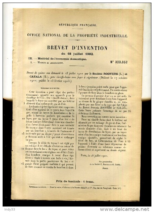 - CHAUFFE BAIN AVEC FOYER . BREVET D´INVENTION DE 1902 . - Andere Geräte