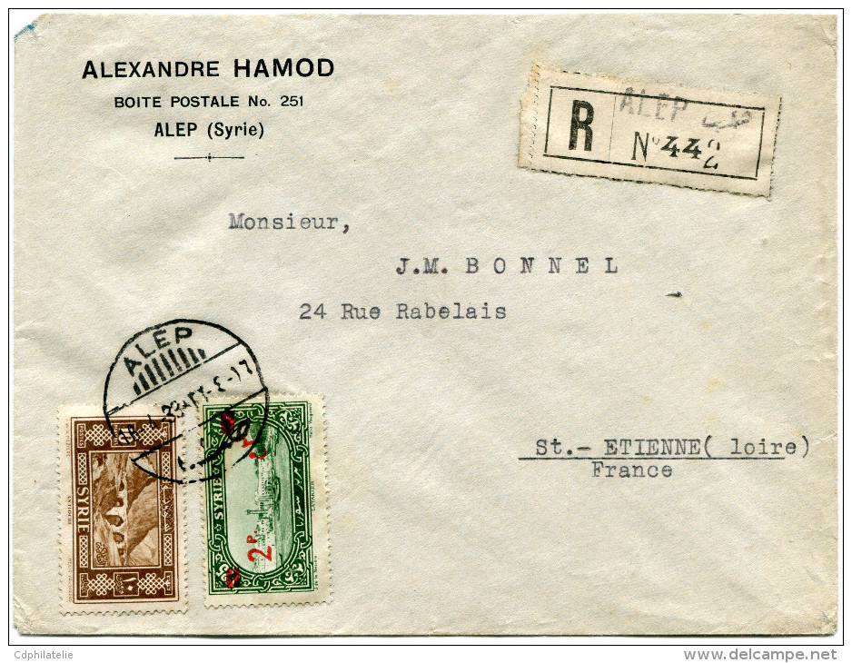 SYRIE LETTRE RECOMMANDEE DEPART ALEP 16-4-33 POUR LA FRANCE - Briefe U. Dokumente