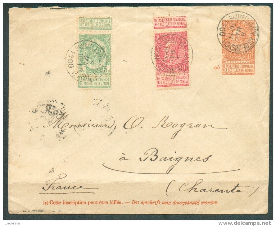 Enveloppe 10 Centimes FIne Barbe Orange Sur Crème + 5 Et 10 Centimes Obl. Sc BRUXELLES (Palais De Justice) Du 8 Mai 1900 - Omslagen