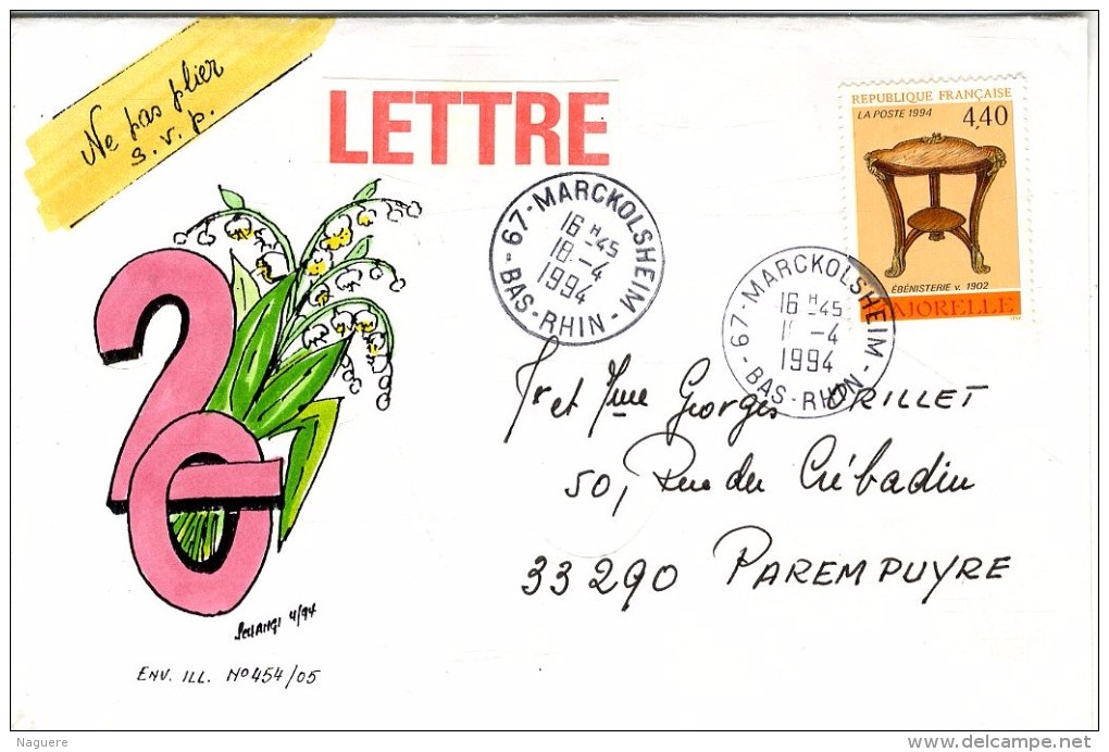 SCHANGI  KIENTZ   LETTRE N° 20 ET ENVELOPPE  ILLUSTREE 1994  -  TIRAGE LIMITE - French