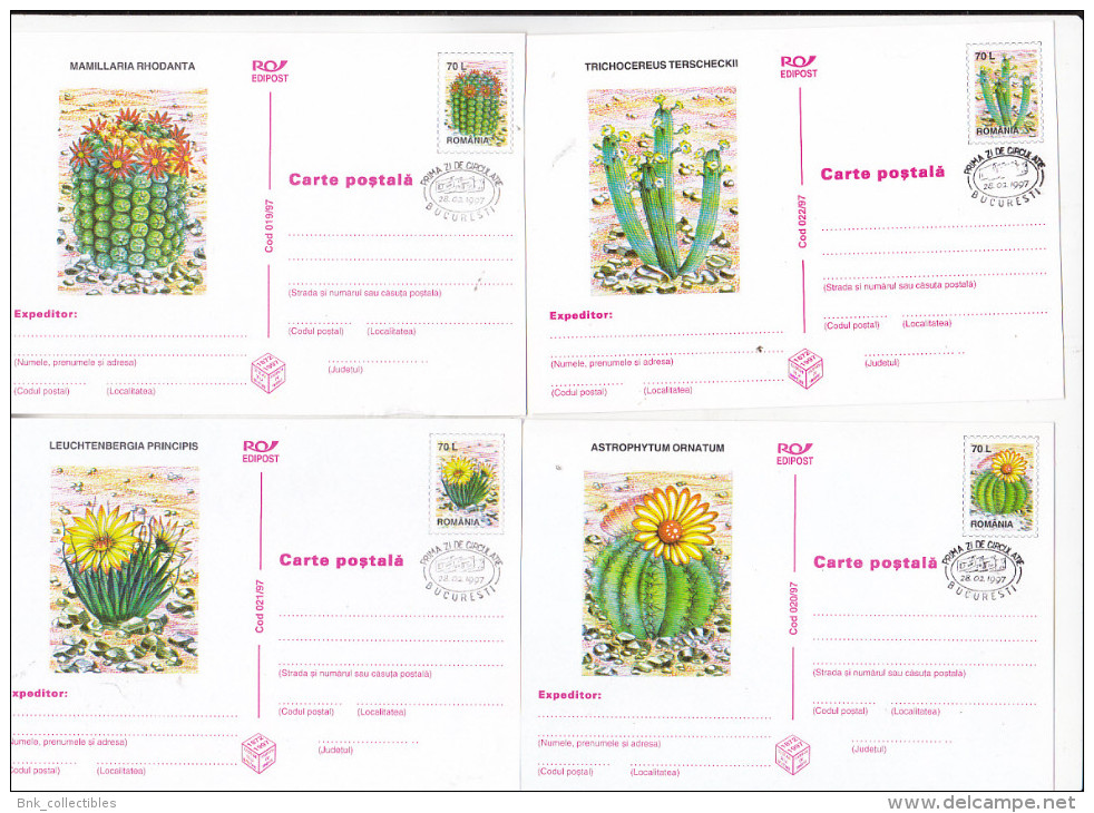 Romania 1997 Uncirculated Set Of 6 Postcards  -  Cactusses - First Day Cancelation - Sukkulenten