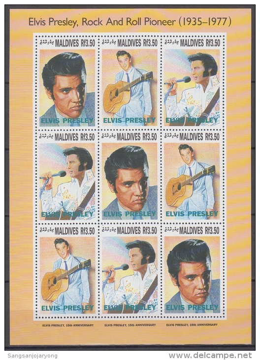 Sheet III, Maldives Sc1836 Music, Singer Elvis Presley, Guitar, Musique, Chanteur, Sheet - Singers