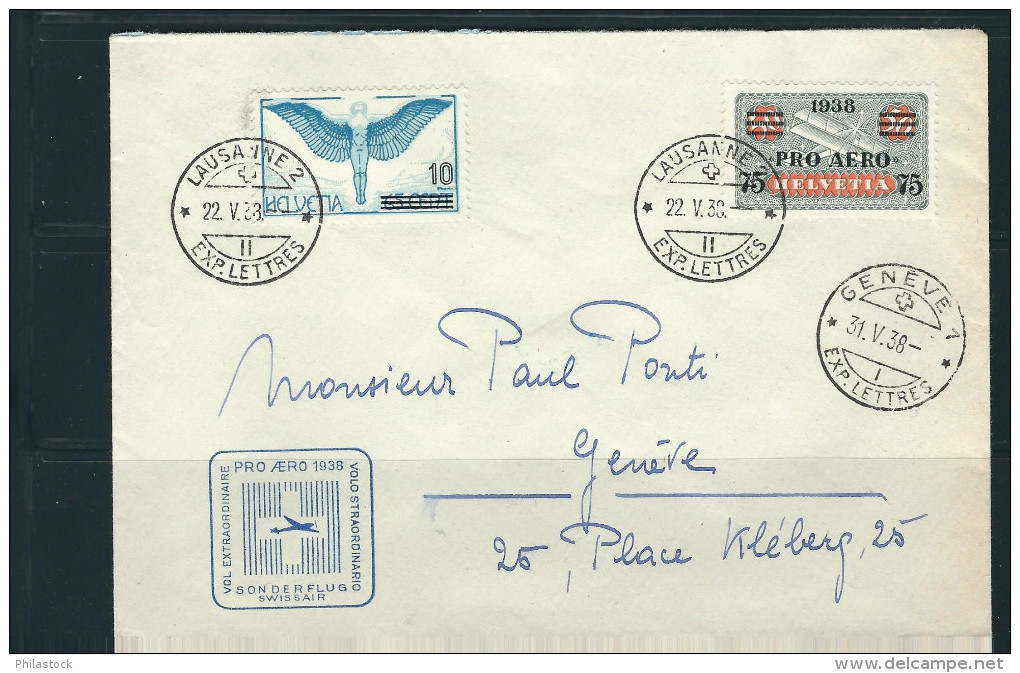 SUISSE 1938  N° PA 25 & 26 Obl. S/Lettre Comm. Voyagée - Primi Voli