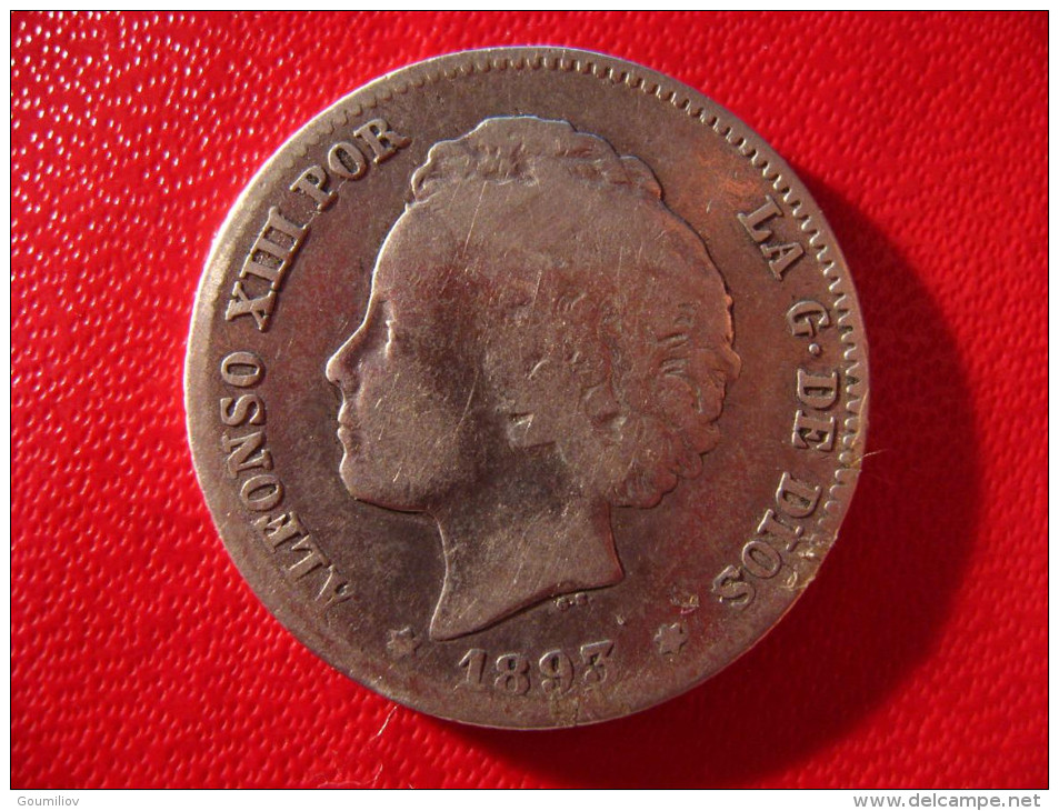 Espagne - Una Peseta Alfonso XIII 1893 PG-L 3186 - First Minting