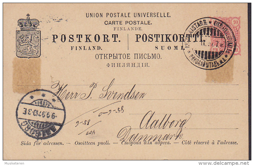 Finland UPU Postal Stationery Ganzsache Entier Brevkort 10 P Kleines Reichswappen 1897 AALBORG Denmark - Enteros Postales