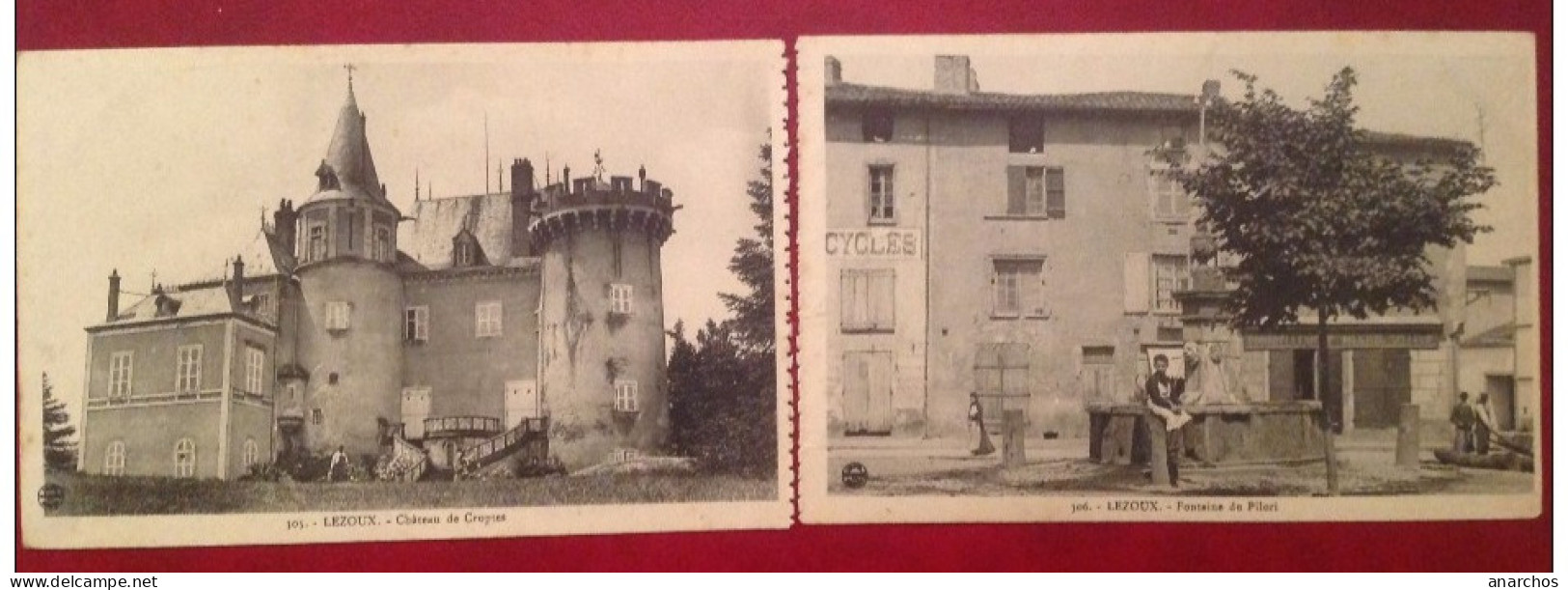 63 Puy De Dome LEZOUX Fontaine Du Pilori Et Chateau De Croptes (carte Double) (RARE) - Lezoux