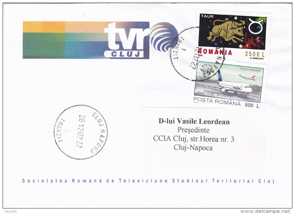 TELEVISION COVERS,HOROSCOPE STAMPS ON COVER  2002  ROMANIA - Lettres & Documents