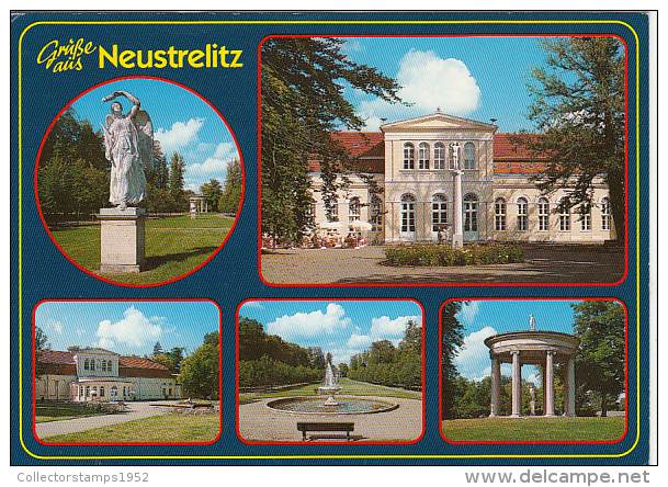 25679- NEUSTRELITZ- THE CASTLE, GARDEN, ANGEL STATUE, FOUNTAIN, KIOSK - Neustrelitz