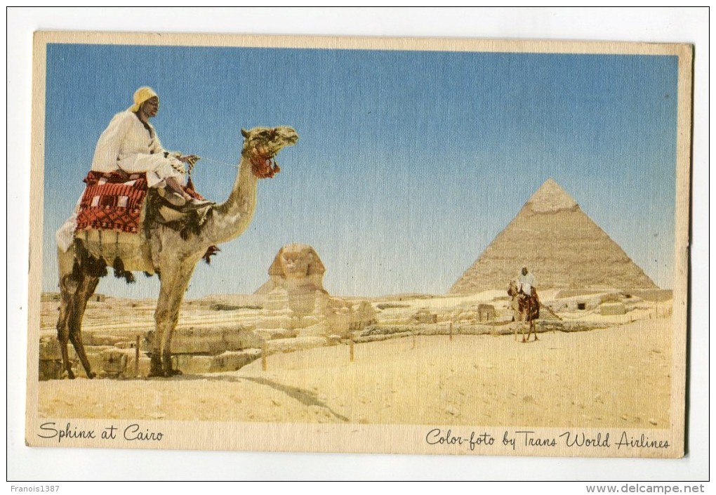 Ref 196 - EGYPTE - Sphinx Et Cairo - GISEH - Photo De La TWA ( Trans World Airlines ) - Scan Du Verso - Gizeh