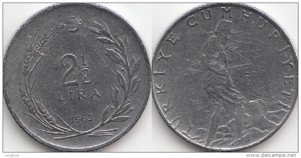 Turchia 2½ Lira 1963 Km#893.1 - Used - Turquia