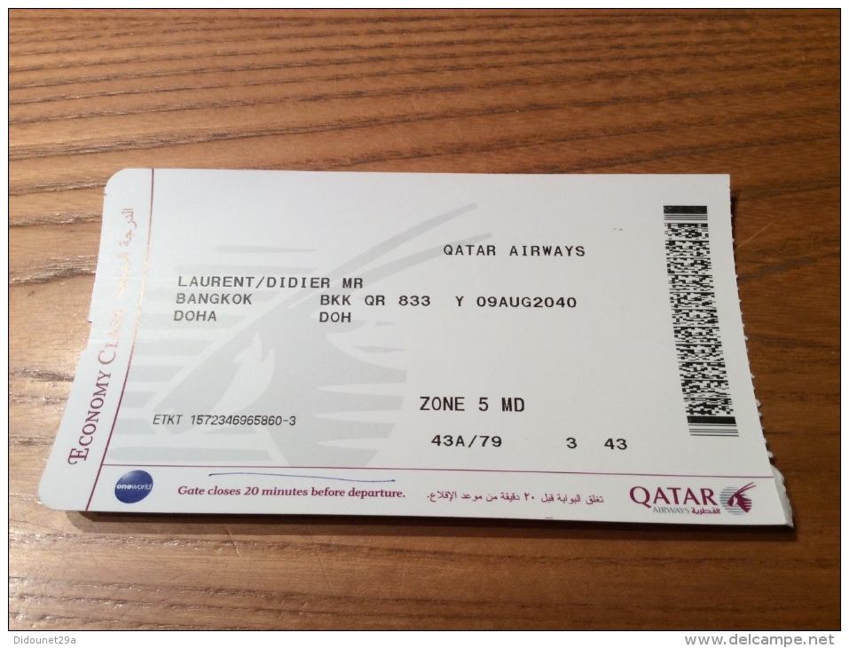 Billet D´avion ** "QATAR AIRWAYS - BANGKOK - DOHA" - Mondo