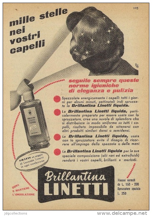 # BRILLANTINA LINETTI, ITALY 1950s Advert Pubblicità Publicitè Reklame Hair Fixer Fixateur Cheveux Fijador Haar - Zonder Classificatie