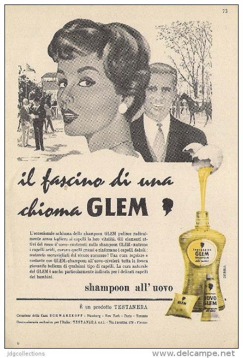 # GLEM TESTANERA SCHWARZKOPF EGG SHAMPOO, ITALY 1950s Advert Pubblicità Publicitè Reklame Hair Cheveux Haar Beautè Oeuf - Zonder Classificatie