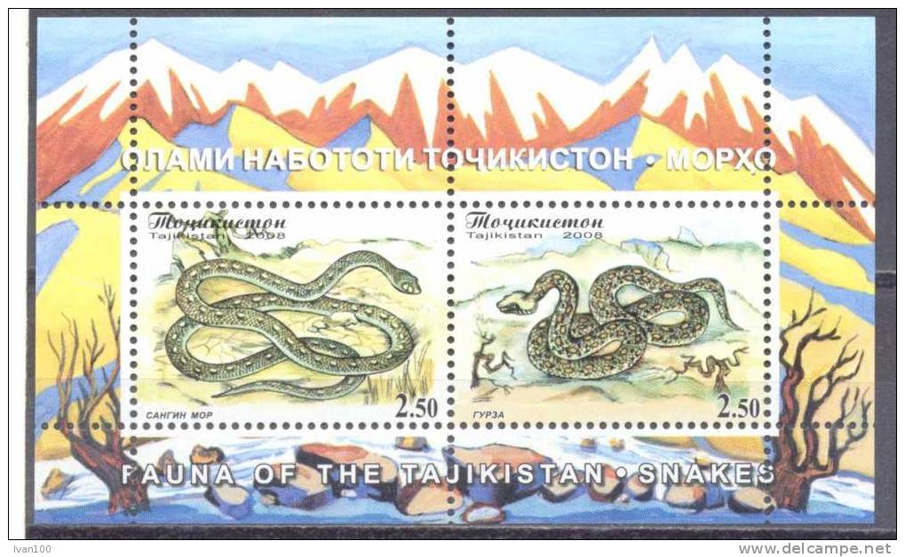 2008. Tajikistan, Snakes, S/s, Mint/** - Tadjikistan