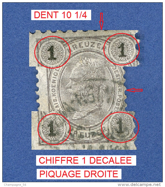 1890 - 96  N° 46  CHIFFRES NOIRS DENTELÉE 10  1/4   OBLITÉRÉ - Errors & Oddities