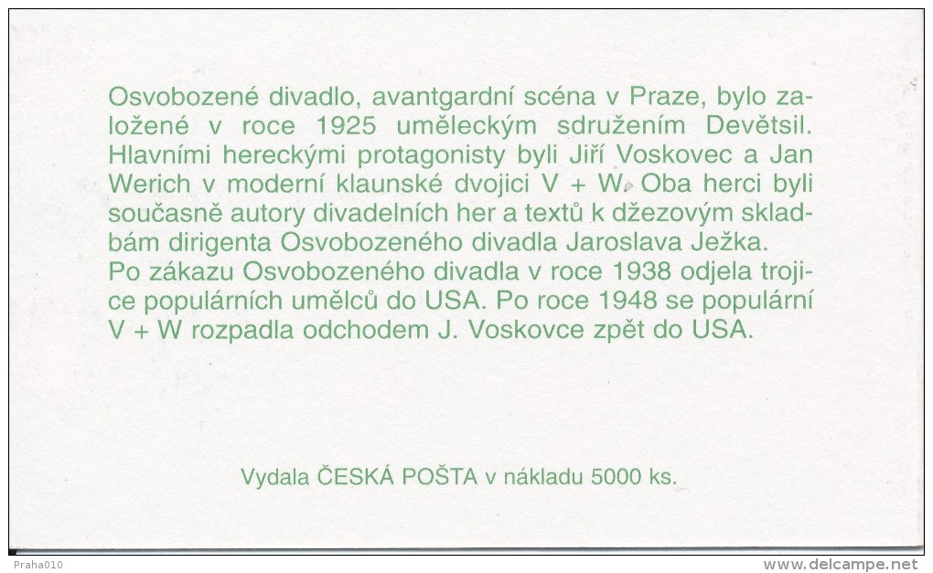 Czech Rep. / Stamps Booklet (1995) 0067-0069 ZS 1 (4 Pcs.) Jiri Voskovec & Jan Verich & Jaroslav Jezek (J3799) - Neufs