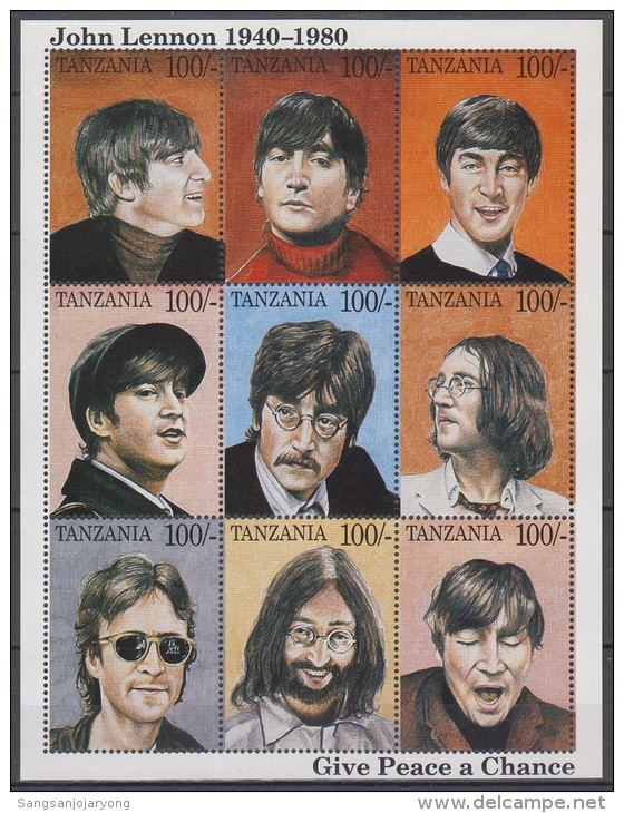 Sheet III, Tanzania Sc1335 Music, Singer John Lennon, Beatles, Chanteur, Musique - Singers