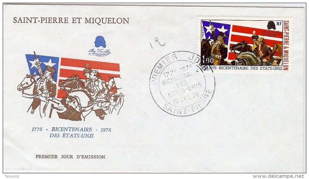 LBEL -ST PIERRE ET MIQUELON FDC 200° INDÉPENDANCE ETATS UNIS - Storia Postale