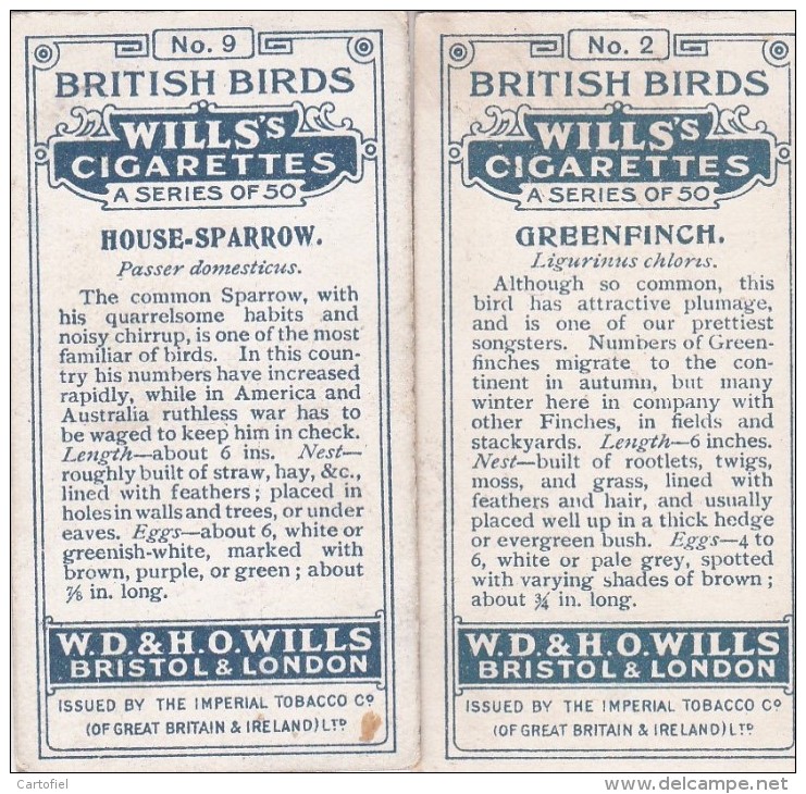 CHROMO-CIGARETTES-WILLS-BRITISH BIRDS-LOT OF 2 PIECES-LOOK AT 2 SCANS-LITTLE PRICE ! ! ! - Wills