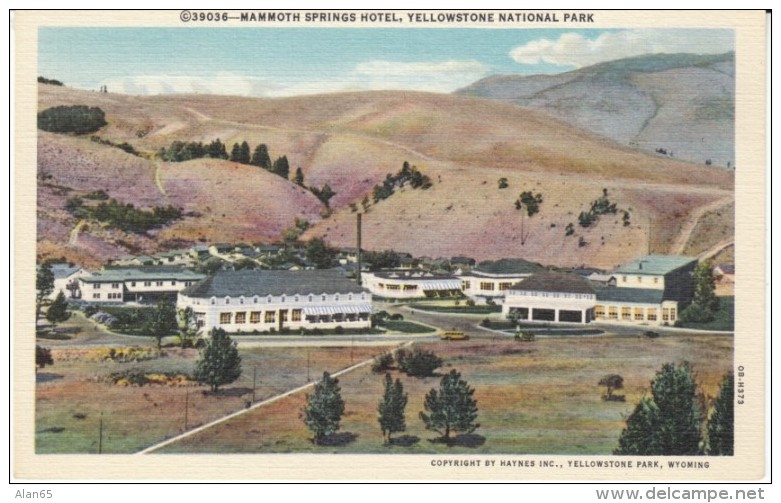 Yellowstone Park Wyoming, Mammoth Springs Hotel, Lodging, C1940s Vintage Curteich Linen Postcard - Yellowstone