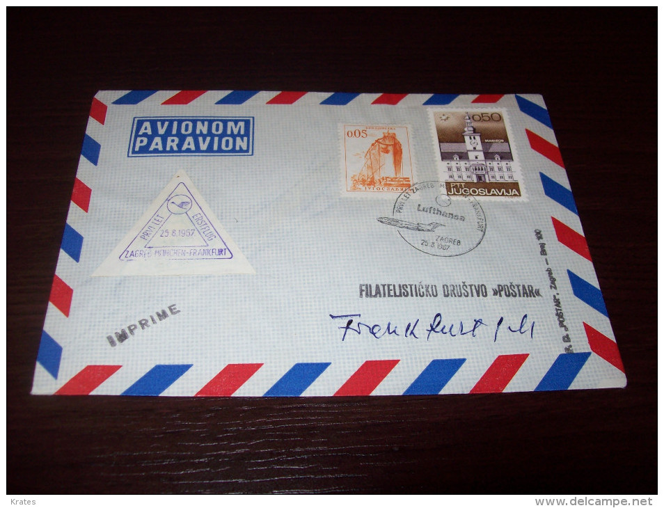 Old Letter - Yugoslavia, Erstflug, Zagreb-Munchen-Frankfurt, Lufthansa - Airmail
