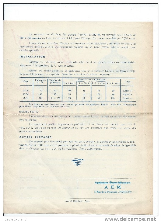 Prospectus//Elevage/Emetteur Obscur ELSTEIN/ Application Electro-Mécanique/AEM/Paris/Massebeuf/Dijon/Vers 1950   VPN18 - Landbouw