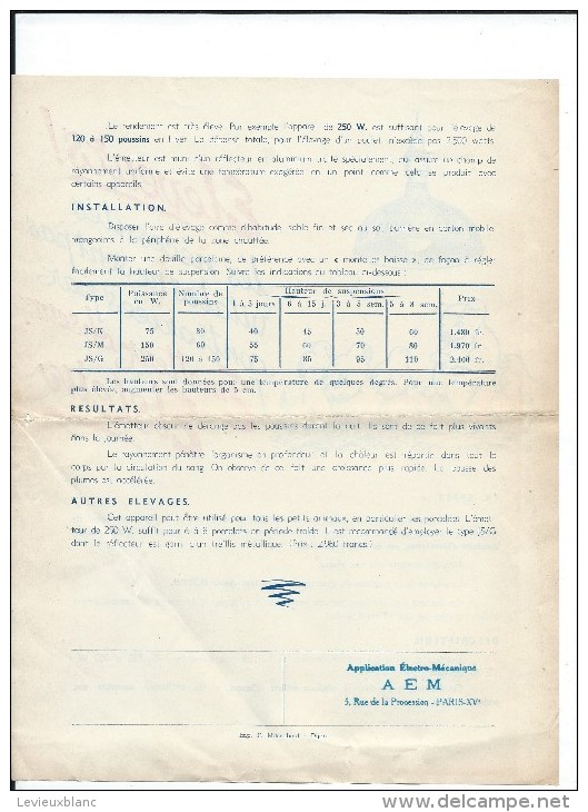 Prospectus//Elevage/Emetteur Obscur ELSTEIN/ Application Electro-Mécanique/AEM/Paris/Massebeuf/Dijon/Vers 1950   VPN18 - Landwirtschaft