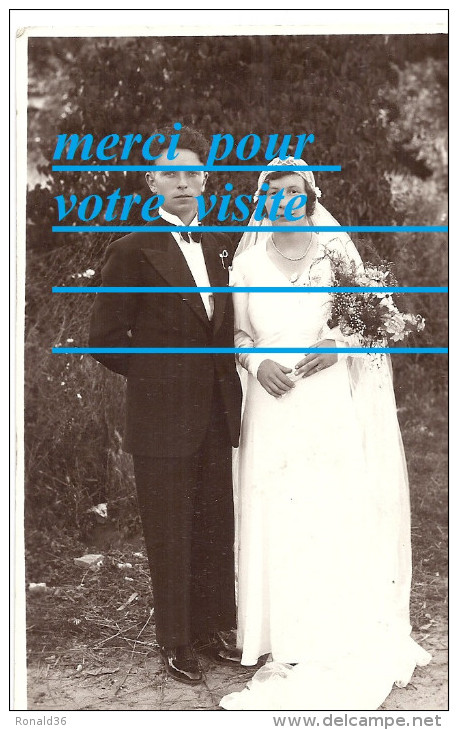 Cpp Portrait Du Couple NICAULT Raoul Et Rollande Mariage Mode Robe Dentelle Costume Env Ou Parc BUZANCAIS Indre 36 BERRY - Genealogie