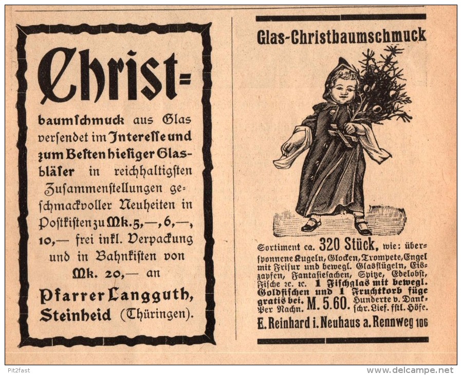 Original Werbung - 1901 - Pfarrer Langguth In Steinheid Und E. Reinhard I. Neuhaus A. Rennweg , Christbaumschmuck !!! - Adornos Navideños