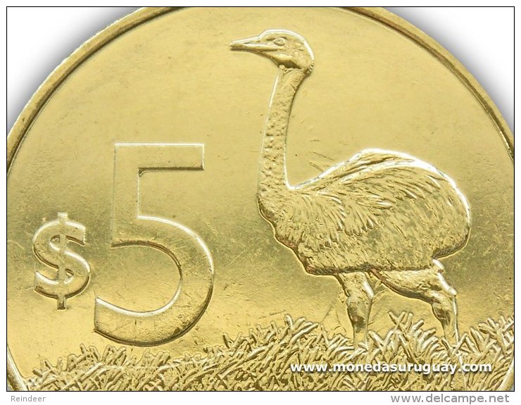 ® URUGUAY: Nueva Moneda $5 (2014) Animal: ñandú - LOTE X5 - Uruguay