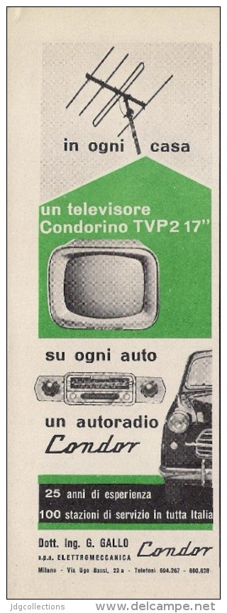 # CONDOR AUTORADIO ITALY 1950s Advert Pubblicità Publicitè Reklame Drehscheibe Car Radio TV Television - Other & Unclassified