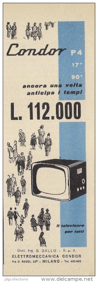 # CONDOR TV ITALY 1950s Advert Pubblicità Publicitè Reklame Drehscheibe Car Radio TV Television - Fernsehgeräte