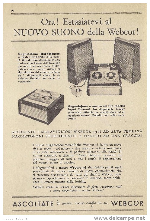 # WEBCOR RECORDER ITALY 1950s Advert Pubblicità Publicitè Reklame Drehscheibe Radio Television Televisore - Sonstige & Ohne Zuordnung