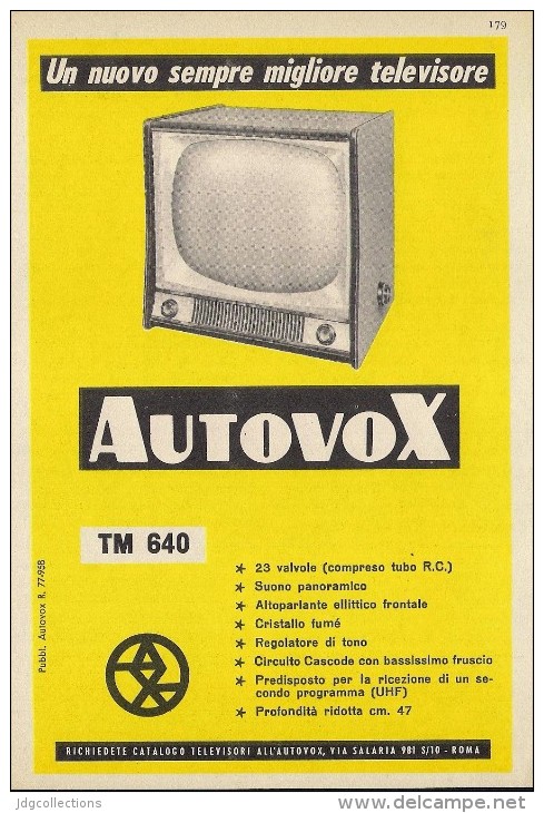 # AUTOVOX TV TELEVISION ITALY 1950s Advert Pubblicità Publicitè Reklame Publicidad Radio TV Televisione - Fernsehgeräte