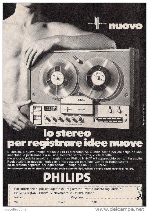 # PHILIPS RECORDER ITALY 1950s Advert Pubblicità Publicitè Reklame Publicidad Radio Registratore TV Television - Sonstige & Ohne Zuordnung