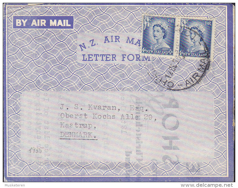 New Zealand N.Z. Air Mail Letter Form PRIVATE Print CHRISTCHURCH 1955 Cover Brief KASTRUP Denmark (2 Scans) - Luchtpost