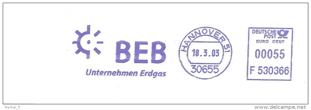 EMA GAZ GAS ENERGIE ENERGY ERDGAS ALLEMAGNE DEUTSCHLAND BEB ERDGAS HANNOVER 2003 30655 SOLEIL SONNE SUN - Gas