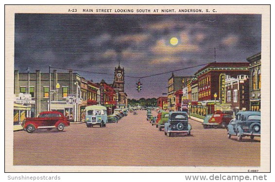 Main Street Lookingt South At Night Anderson South Carolina - Anderson