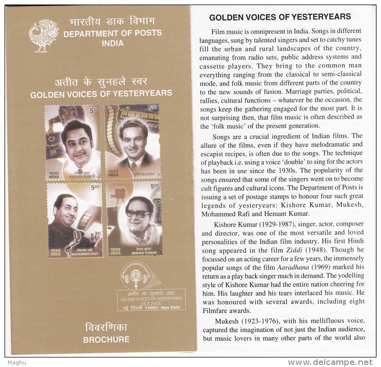 Information On Golden Voice Of Yesteryears, Cinema Roll, Actor, Singers, Music, Camera, Gramophone,  Mike, India 2003 - Singers