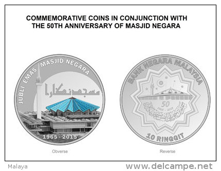 Malaysia 2015 National Mosque Silver 99.9 Proof Coin 10 Ringgit  & 1 Ringgit Proof - Malaysie