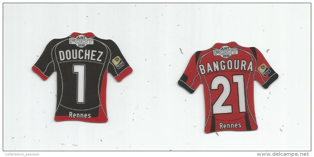 MAGNET , SPORT , FOOTBALL , Maillot équipe De RENNES , Just Foot , 2010 , LOT DE 2 MAGNETS - Sports