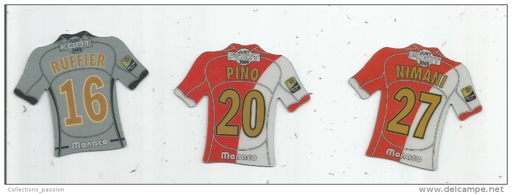 MAGNET , SPORT , FOOTBALL , Maillot équipe De MONACO  , Just Foot , 2009 , LOT DE 3 MAGNETS - Sports